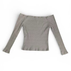 MPC Grey Off The Shoulder Ribbed Long Sleeve Shirt